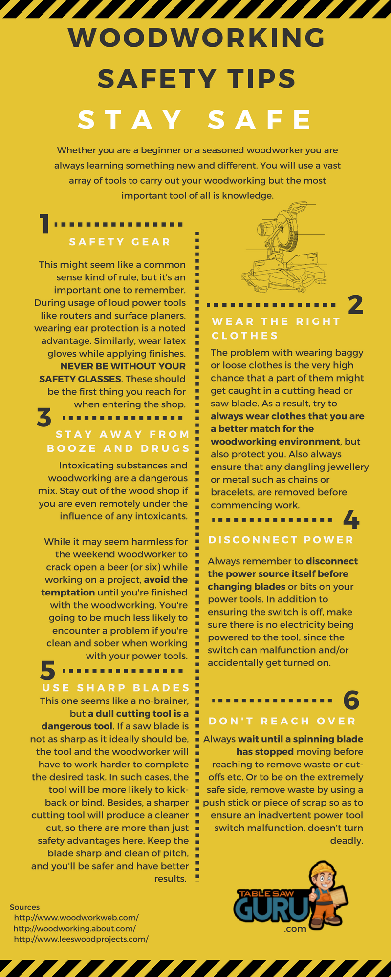 Woodworking safety tips - Infographic - Table Saw Reviews